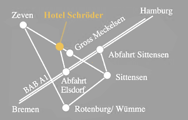 Karte mit Lage und Anfahrt zum Landhotel Schröder zwischen Hamburg und Bremen